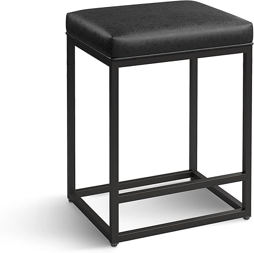 ALPHA HOME Juego de 3 taburetes de bar de 24 pulgadas de altura de mostrador de piel sintética con cojín cuadrado sin espalda silla de cocina