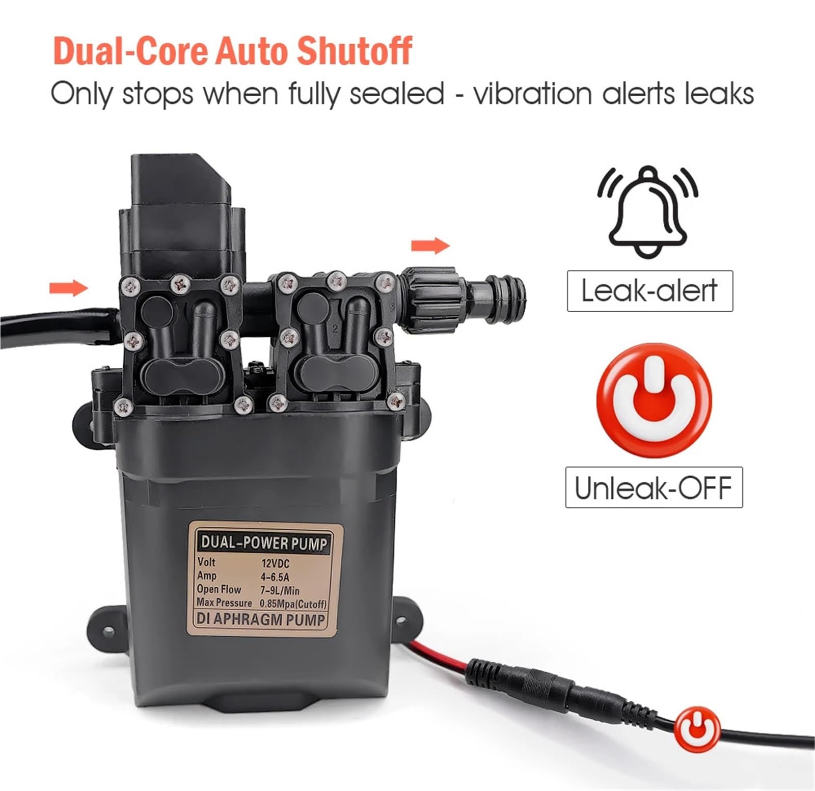 Bomba de Diafragma, Bomba de agua de diafragma autocebante de 12 V CC, presurizada, de 7 a 9 l/min, for jardín y agricultura, de alta presión con accionamiento automático.