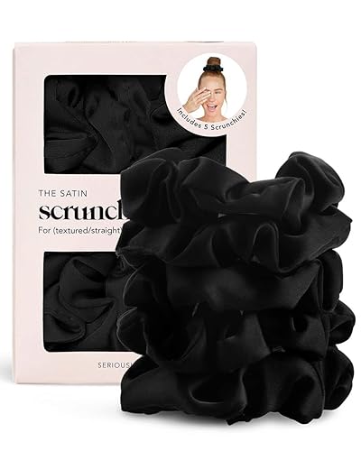 Kitsch Satin Scrunchies for Women - No Crease Hair Ties for Girls | Scrunchies For All Hair Types and Textures, Perfect for Day or Night - 5 Pcs, Black - 5 Count (Pack of 1) - Black
