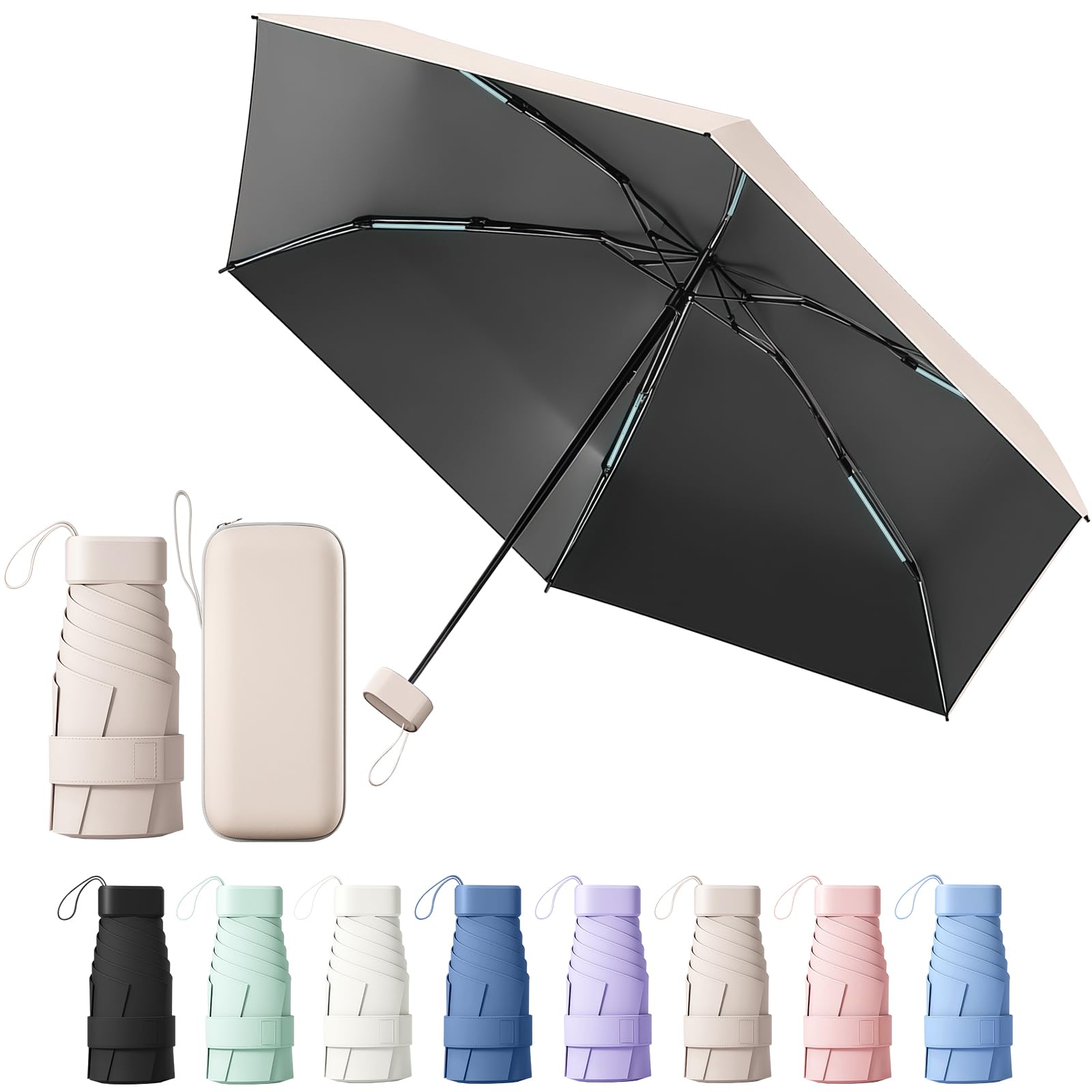 HCQC Doppie Ossa Ombrello Ultra Leggero Pieghevole - Mini da Viaggio con Protezione UPF 50+ - Impermeabile e Compatto, Ombrello Tascabile per Uomo e Donna