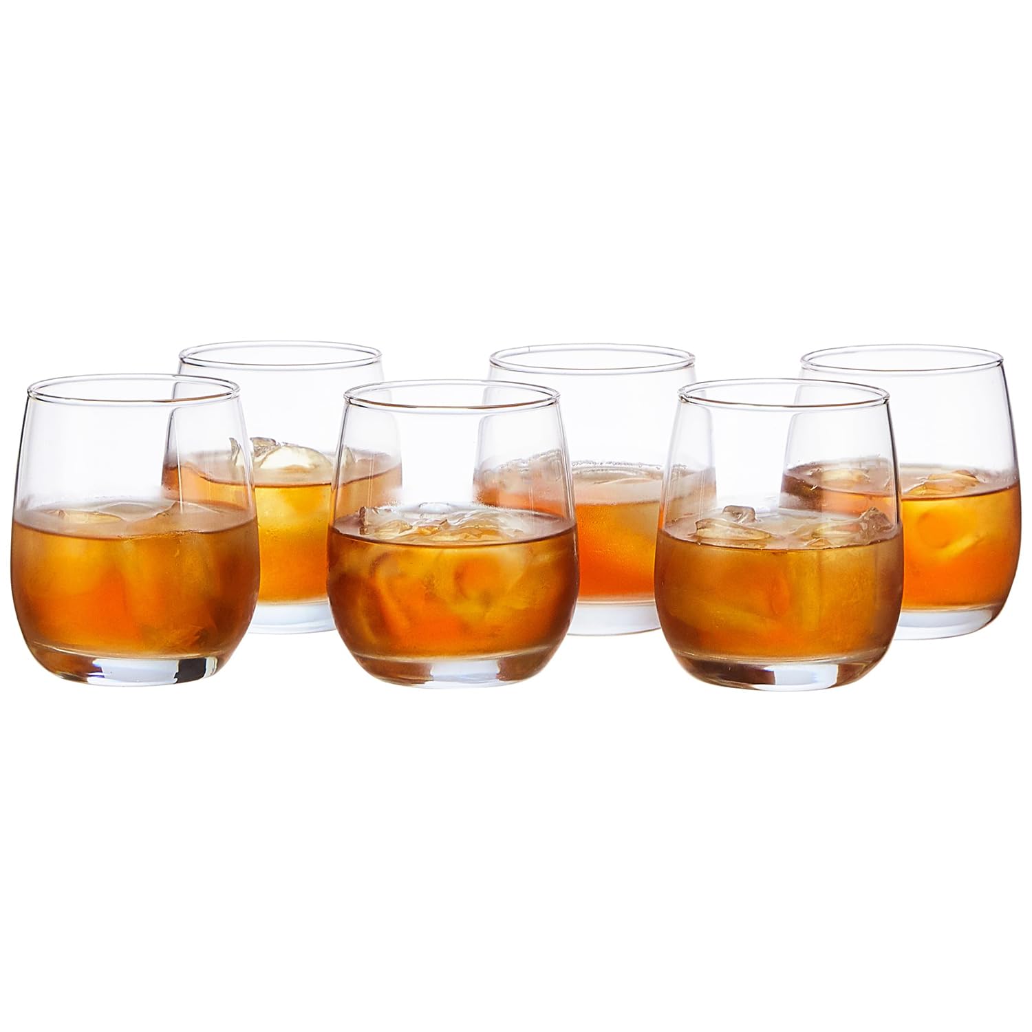 amazon basics Whiskey Glass Set of 6 (350ml Each) | Stylish Timeless Design | Durable Glass Cocktail Tumbler | Dishwasher Safe Bar Glasses
