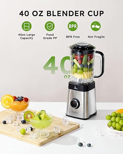 Miniatura 2 de Sangcon Combo de licuadoras y procesador de alimentos para cocina, licuadora para batidos y batidos, molienda y más, tarro de 40 onzas y taza de 17