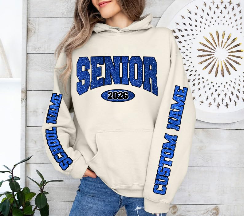 Personalized Senior 2026 Sweatshirt, Custom Name Graduation Hoodie, Class of 2026 Gliters Style Sweatshirt4
