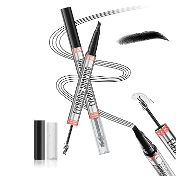 2-in-1 Magic Eyebrow Pencil,Microblading 4-Fork Tip Liquid Eyebrow Pen with Eyebrow Brush Gel Waterproof Eyebrow Pencil Create Natural Hair-Like Brows Long-Lasting 04# Black