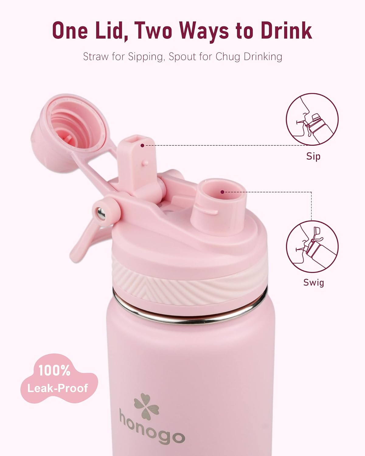 24 oz Insulated Water Bottle with Shoulder Strap, Stainless Steel Tumbler with 2-in-1 Straw & Spout Lid, Fashion Water Flask for Women & Girls. Keep Cold 24H / Hot 12H, BPA Free (Light Pink, 24 oz) - Image 4