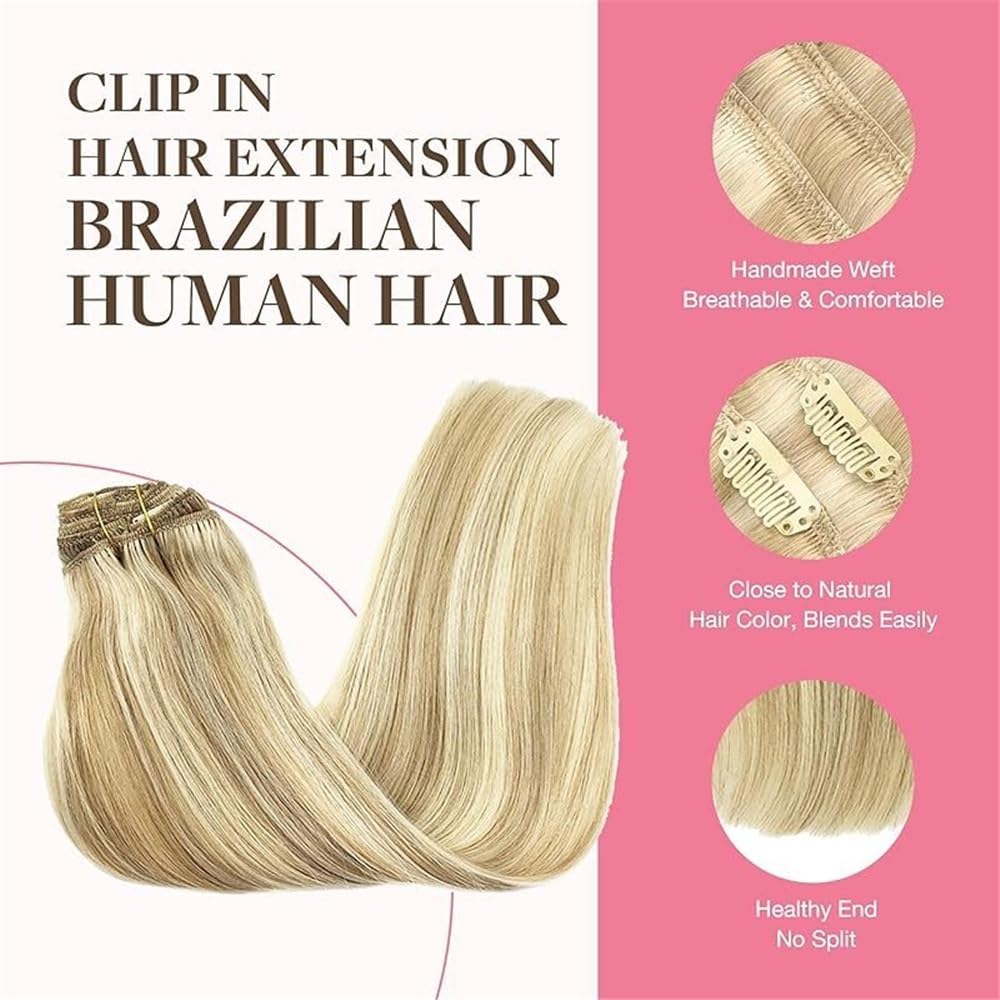 Miękkie klipsy do przedłużania włosów z prawdziwych ludzkich włosów #8/613 jednoczęściowe Remy 16"-26" Bezszwowe przedłużanie podwójnego splotu w kształcie litery U długie (18 cali)