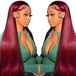 CHEETAHBEAUTY 9x6 Glueless Wigs Human Hair Pre Plucked Pre Cut 18 Inch Straight 99j Burgundy Lace Front Wigs Human Hair for Women 9x6 HD Lace Glueless Wig with Elastic Drawstring 220% Density