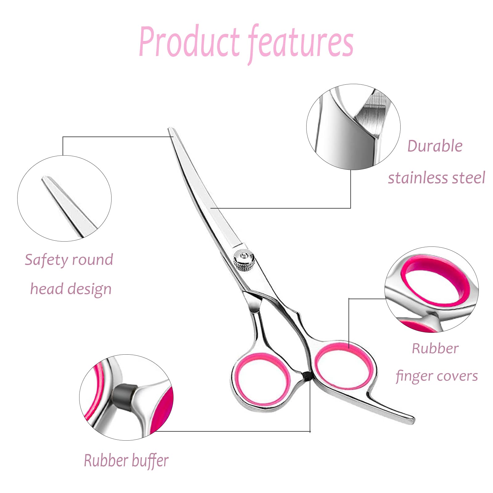 FIBOUND 6" Pet Grooming Scissors, Curved Dog Trimming Tools, Professional Pet Care Kit for Home Use, Silver - Image 3
