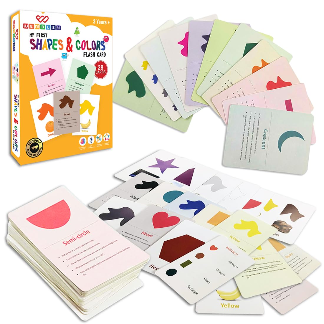 Wembley Flash Cards for Kids Toys 1 2 3 4 5 Years Babies Boys Girls | Educational Preschoolers Montessori Early Learning Flash Cards – Color & Shapes, Set of 28 Cards (B0C8TZ52H4) Amazon Price History, Amazon Price Tracker