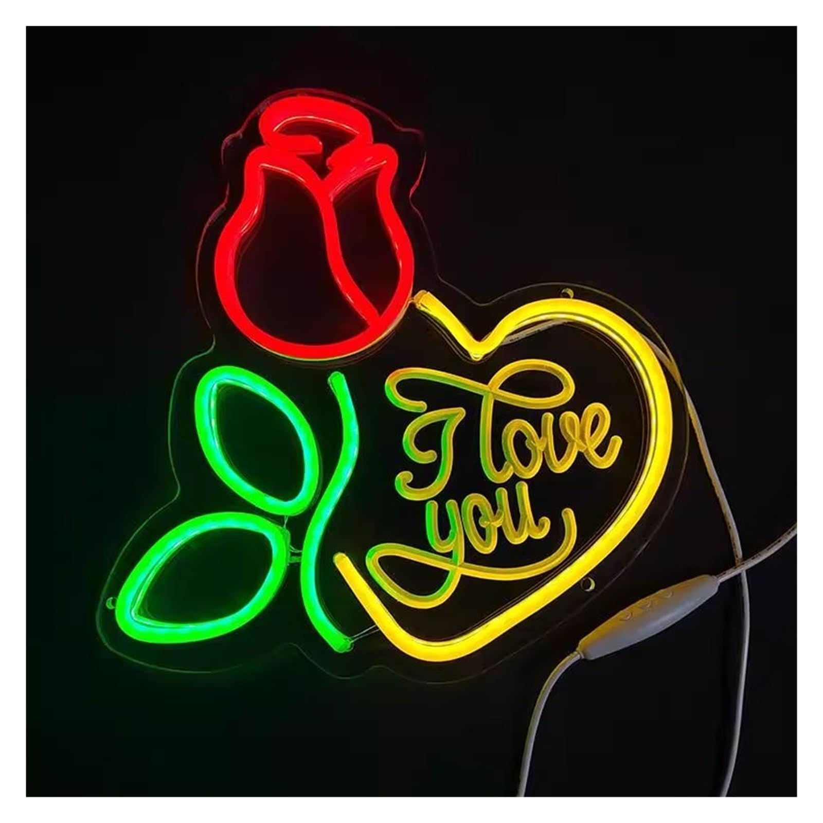 Wiszące neony artystyczne Różany Neonowy Napis „Kocham Cię” – Dekoracja Ścienna Do Kwiaciarni, Domu, Na Przyjęcie Weselne, Lampy, 30x30cm