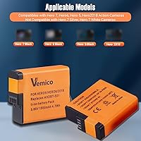 Vista 2 de Vemico Hero 7 Kit de cargador de batería con 1500 mAh 2 paquetes Hero 5 Baterías USB-C Cargador de 3 ranuras para Hero 7 Negro, Hero 6 Negro, Hero 5
