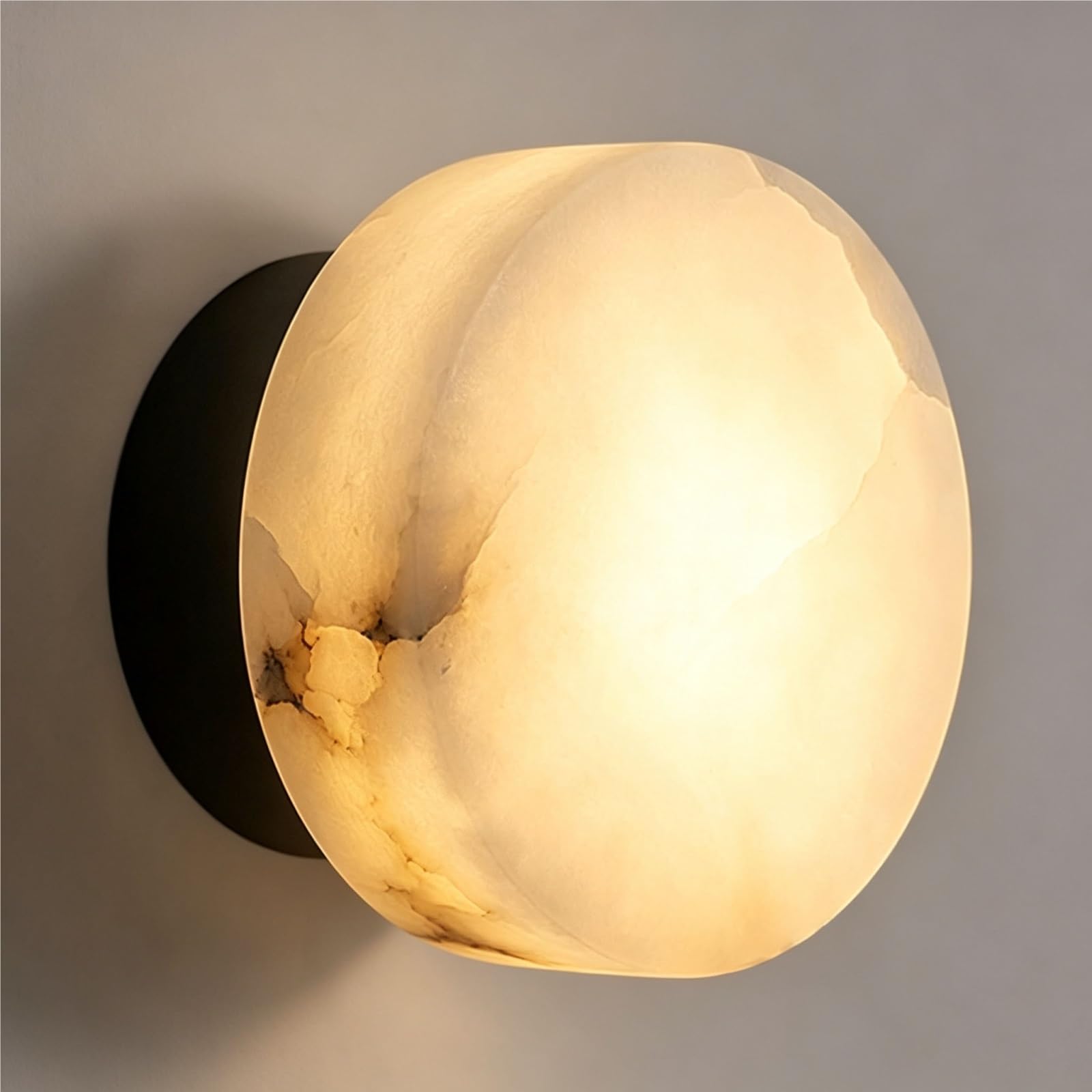 LUOYAOB Round Alabaster Wall Sconce Marble Wall Light Aluminum Base
