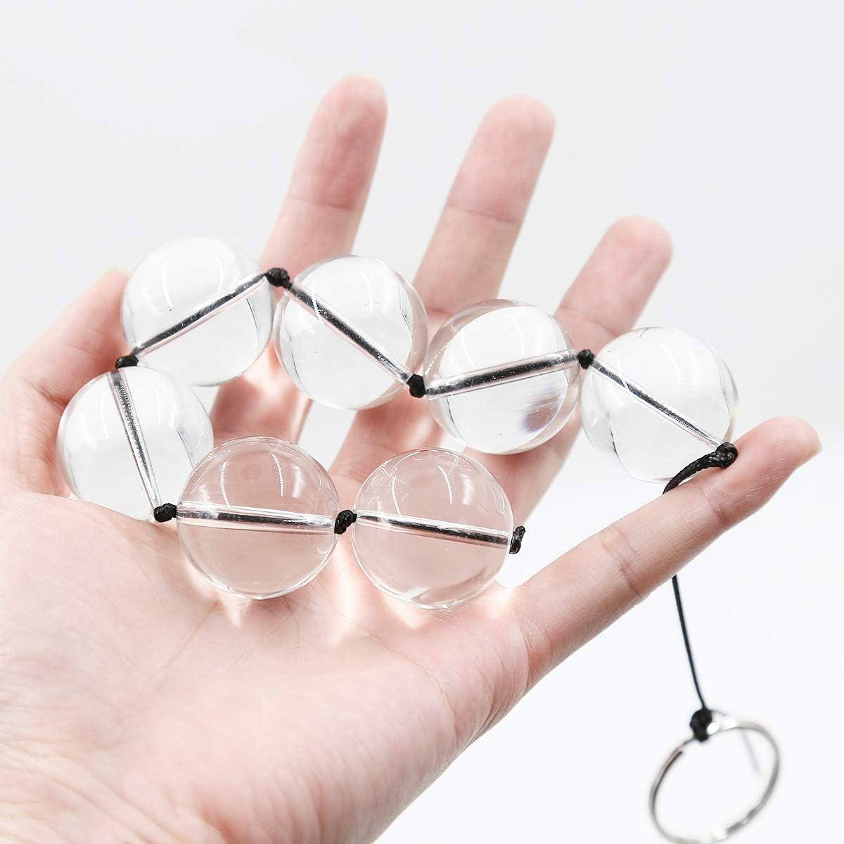 Glass Beads Anal Chain Butt Plug Anal Beads Prostate Massager with Ring Adult Erotic Toys for Men/Women (XL)