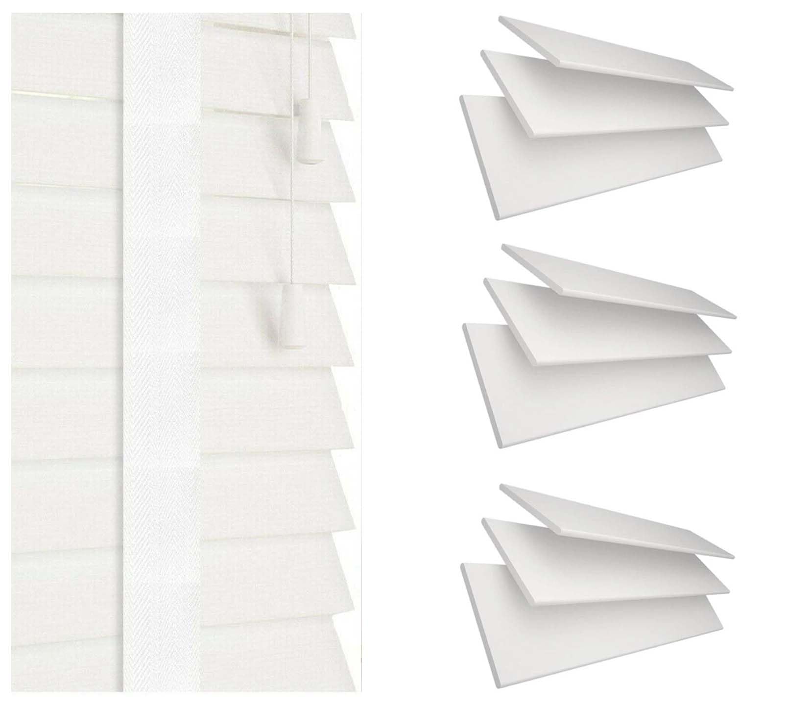 Venetian Faux Wood Blinds Window Wooden Venetian Blind 50mm Horizontal Smooth Slats with Tape Trimmable Kitchen Bathroom Home Office Window Blinds (White, 75W x 150H cm)