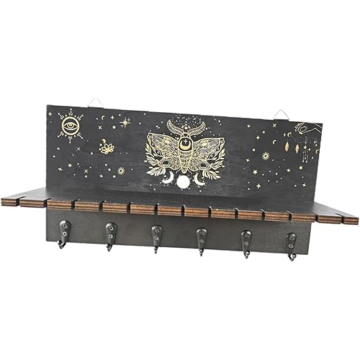 THE STYLE SUTRA Wood Display Shelf with Hooks Wood Floating Shelf for Office Nursery Kitchen Style C