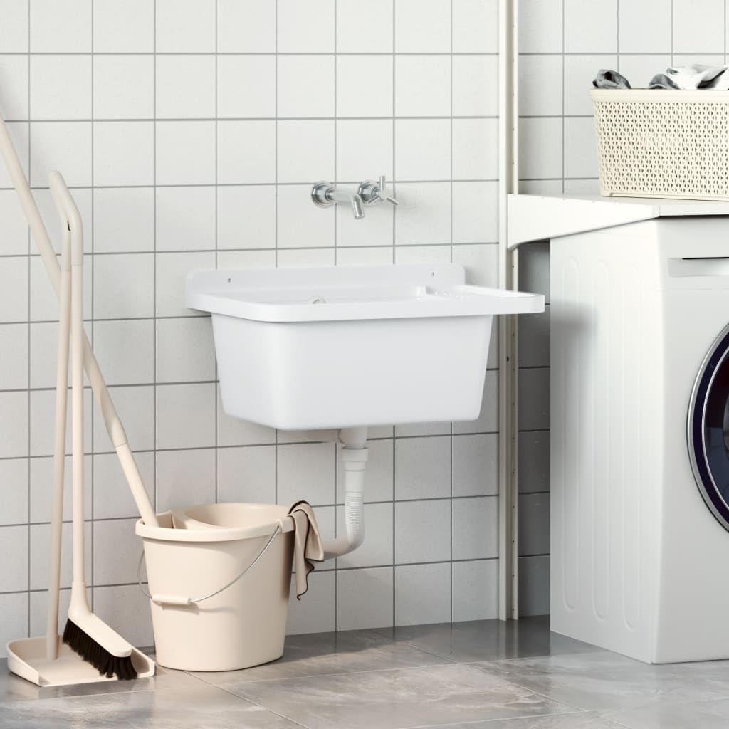 Évier Mural en Résine, Évier pour Buanderie Garage Lavabo Bac de Lavage Extérieur blanc 60x40x28 cm résine