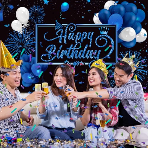 Blulu Happy Birthday Backdrop Banner Sign Poster Large Fabric Glitter Balloon Fireworks Sign Photo Backdrop Background for Birthday Party Decoration Supplies, 72.8 x 43.3in - Image 6