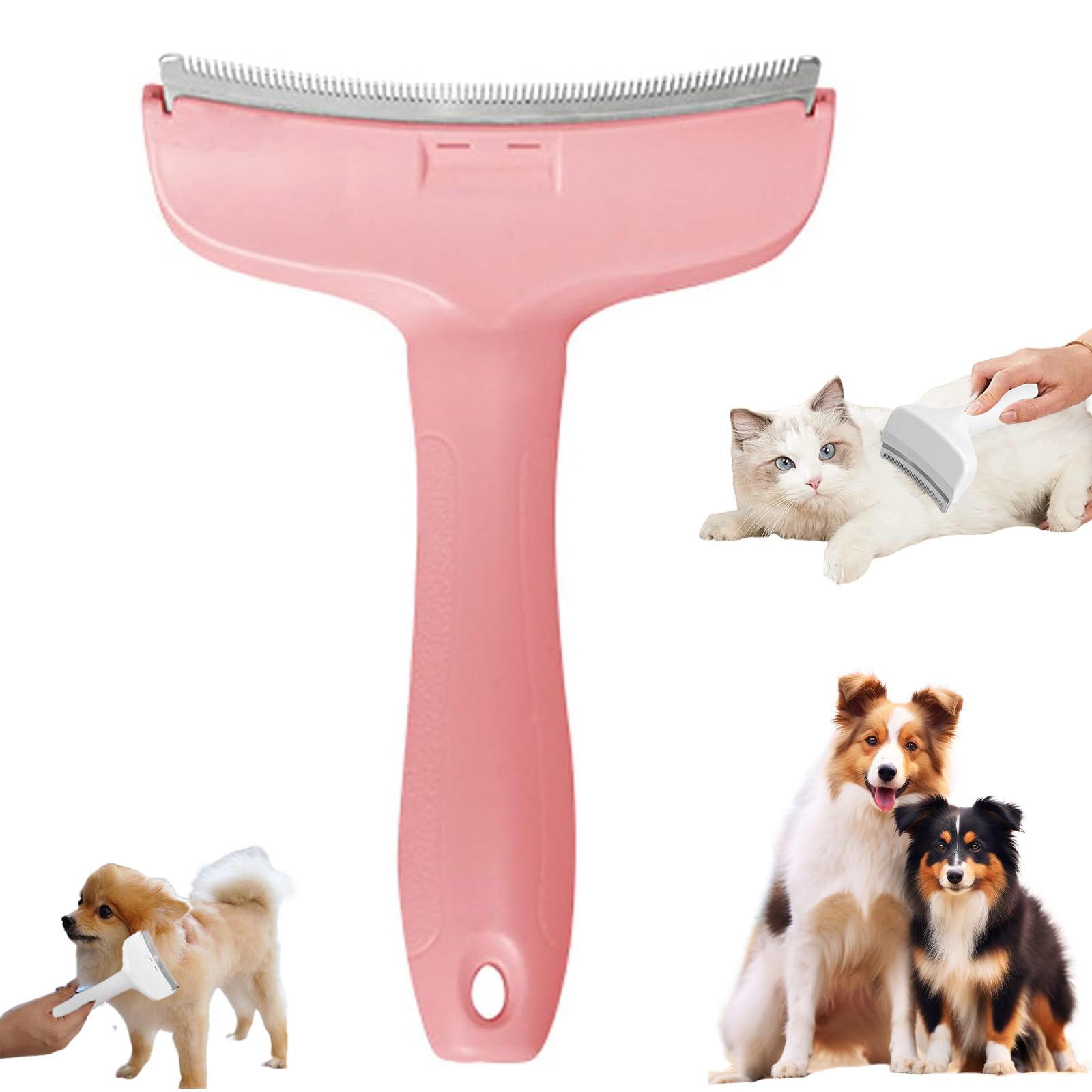 V-Tooth Deshedding Comb, Dog & Cat Grooming Brush for Shedding, Creative Curved - Head Hair Cutter For Pet,Tight V-shaped Teeth Shedding Comb for Pet (pink, L)