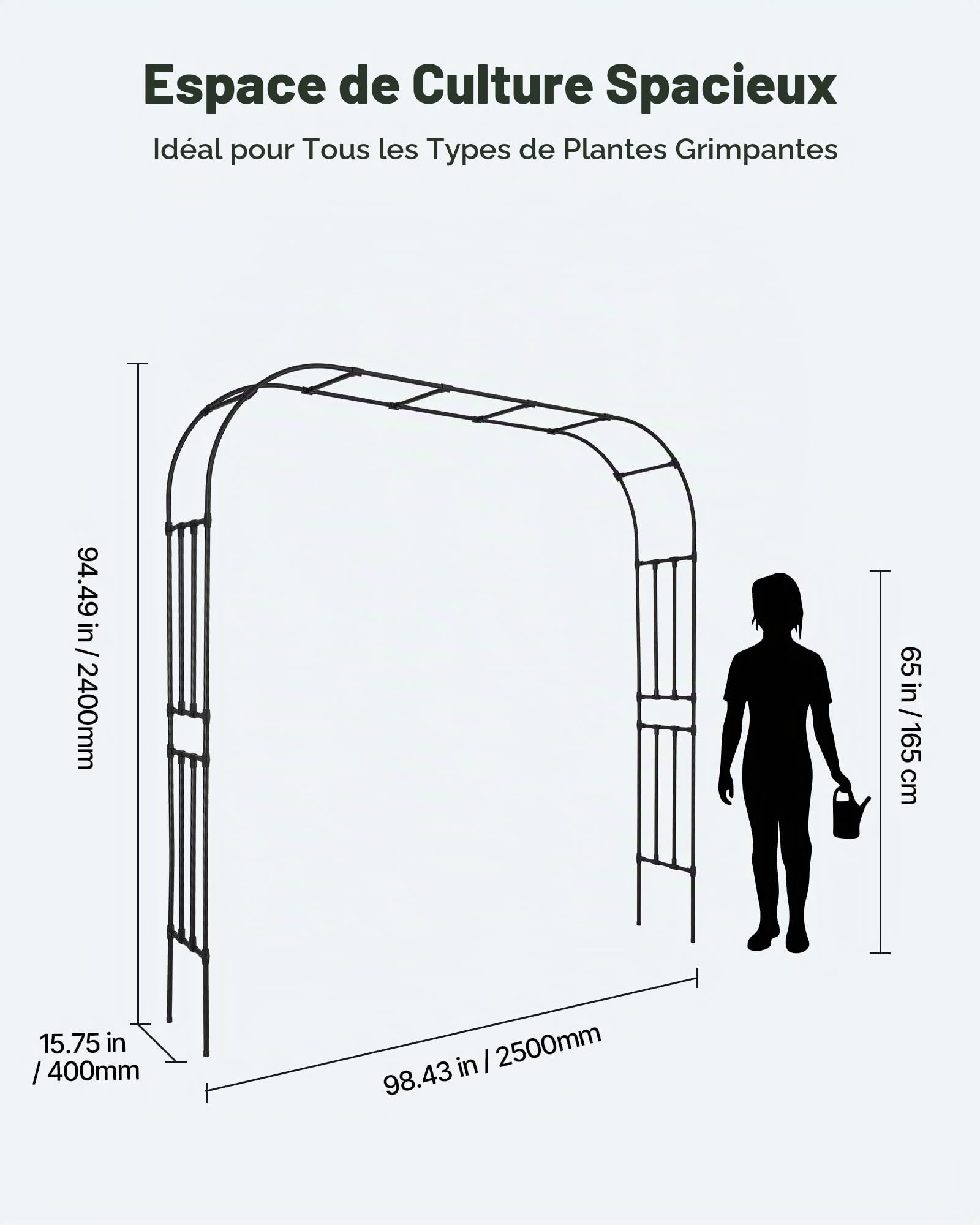 VEVOR Arche de Jardin, 240x250x40 cm, Arche de Mariage en Métal, avec Tubes en Acier Galvanisé, Support Robuste pour Plantes Grimpantes et Roses, Jardins, Pelouses, Décorations de Fêtes, d'Événements