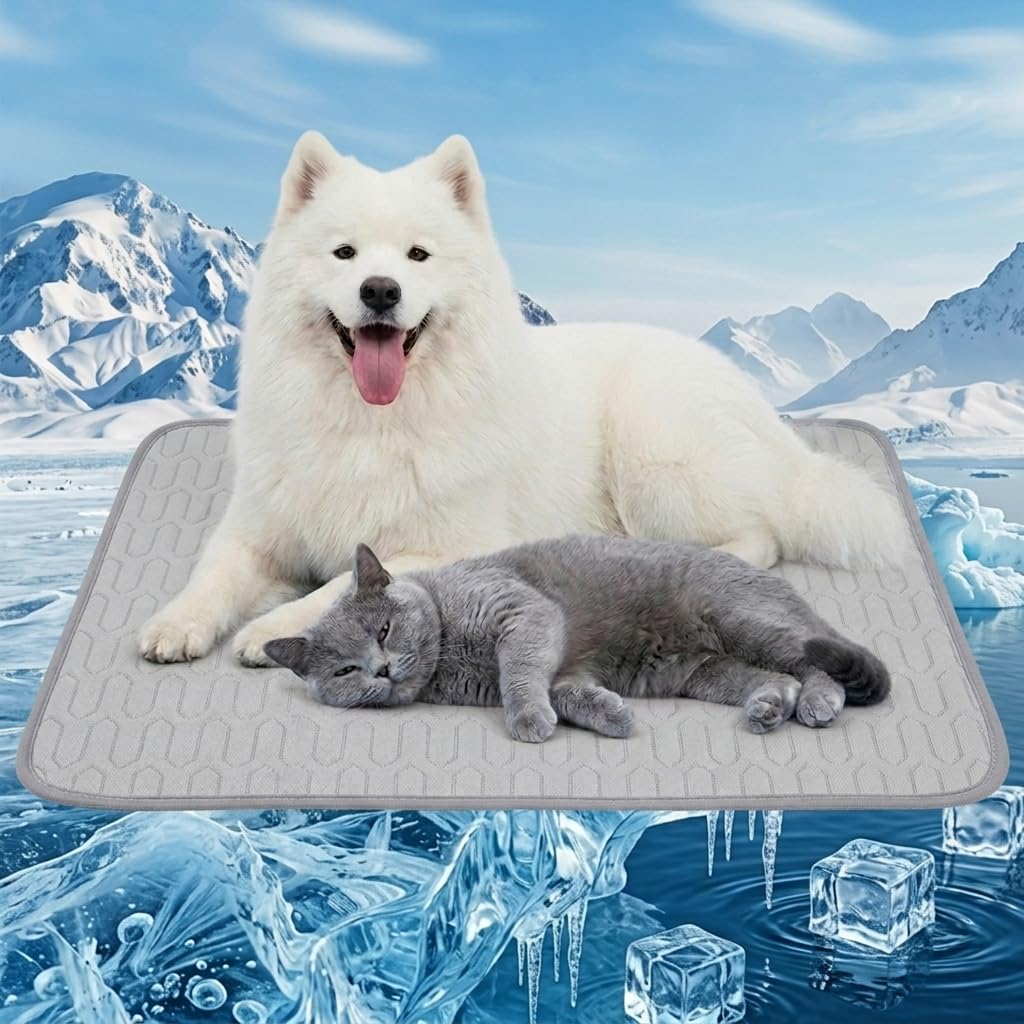 SEMINISMAR Dog Cooling Mat,Self-Cooling Pad,Pet Cooling Mats for Dogs & Cats,Pet Cool Bed Mat,Keep Pets Cool in Hot Summer,Double-Sided Use,Grey,M