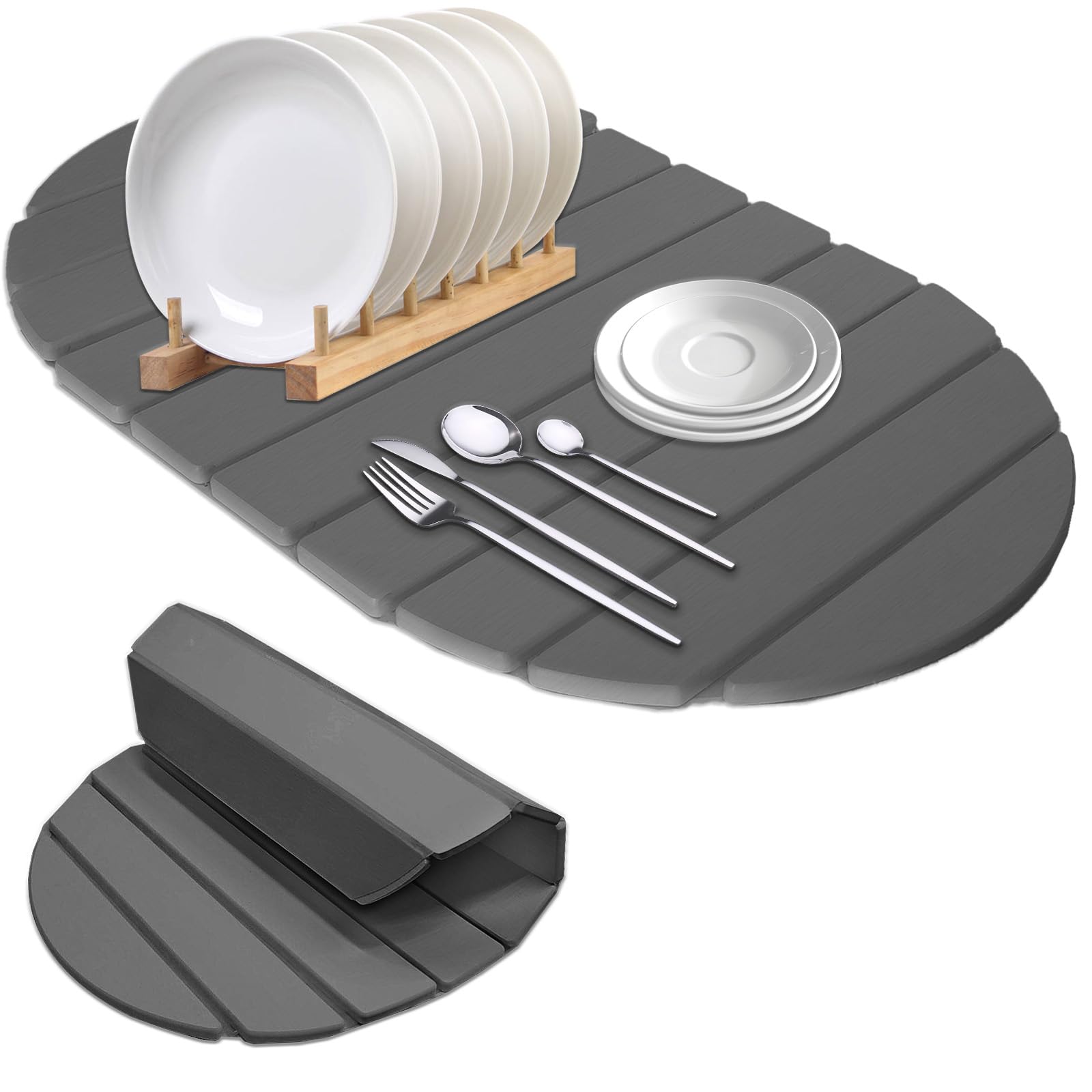 Stone Drying Mats, Large Rounded Corner Diatomaceous Earth Quick Drying Mat,Foldable Stone Absorbent Mat for Kitchen Countertops,Match Any Countertop (Gray, Large)