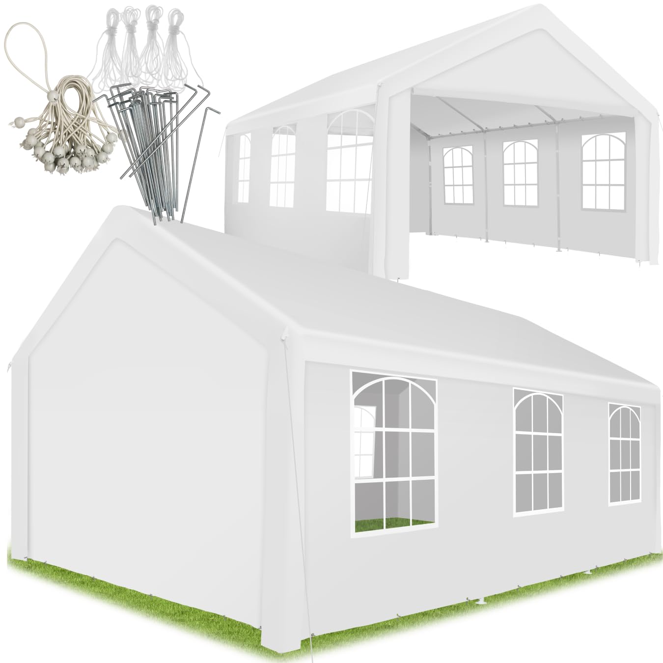 tectake® Pavillon, Partyzelt 4x6 m, 100% wasserdicht, Gartenpavillon mit 4 Seitenwänden, Festzelt mit UV-Schutz, Eventzelt, inkl. Erdnägel und Spannseile, für Festival, Hochzeit, Party - weiß