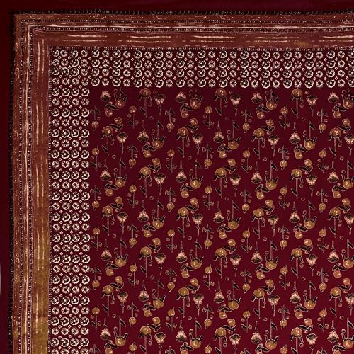 Image of BLOCKS OF INDIA Hand Block Printed 200 TC Cotton Super King Size Bedsheet(106 x 106) | Pack of 1, Batik Maroon