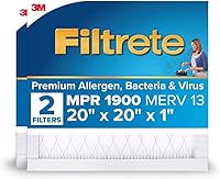 Filtrete 20x20x1 MPR 1900 MERV 13 Furnace Air Filter 2-Pack - Premium Allergen Bacteria Virus Defense 3-Month Pleated