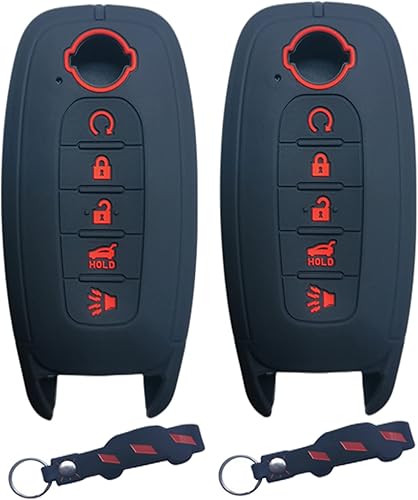 RUNZUIE 2 llaveros de silicona compatibles con Nissan Rogue Pathfinder 2023 5 botones negro con rojo