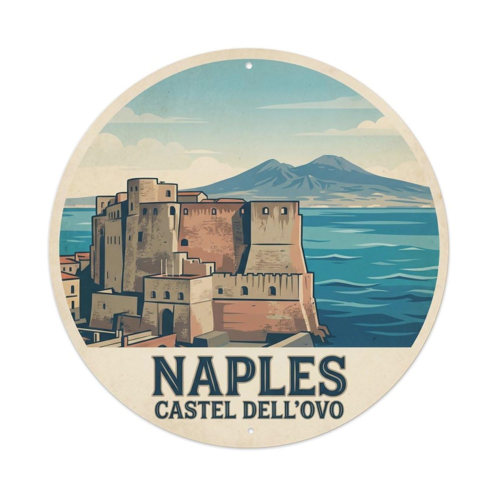 Naples Italy Seaside Castle Landmark Travel Metal Tin Sign