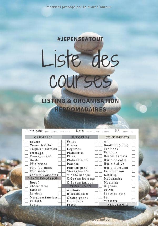 LISTE DE COURSES: listing & Organisation hebdomadaires - intérieur noir et blanc - 1 liste de course recto verso