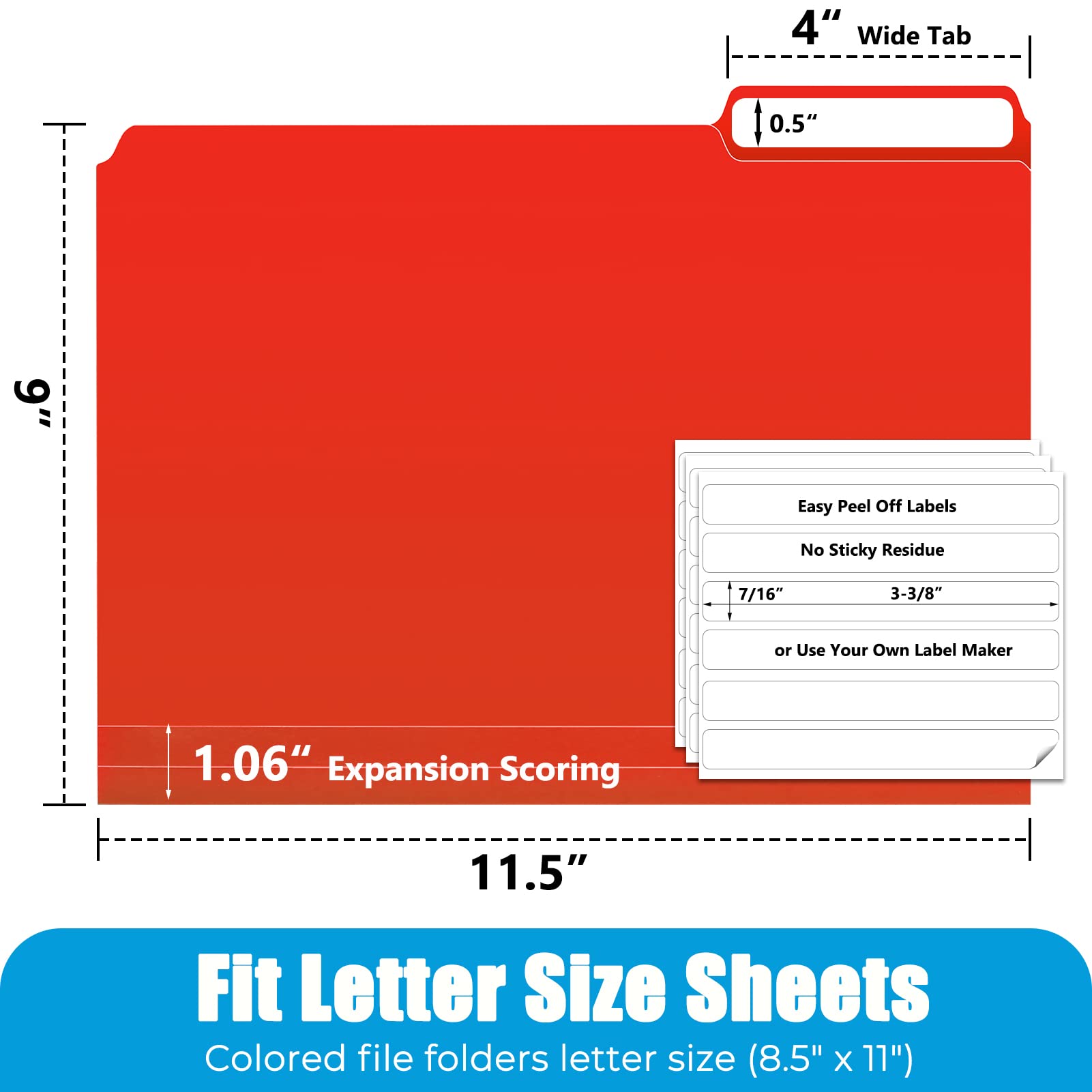 12 Pack Colored Plastic File Folders - Letter Size, 1/3 Cut Tabs, 6 Assorted Colors, Heavy Duty - View #8