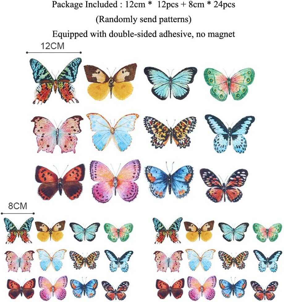 36 Pcs Watercolor Butterfly 3D Wall Stickers Butterflies Room Home Decoration Self-Adhesive Mural for Wedding DIY Decor Decals