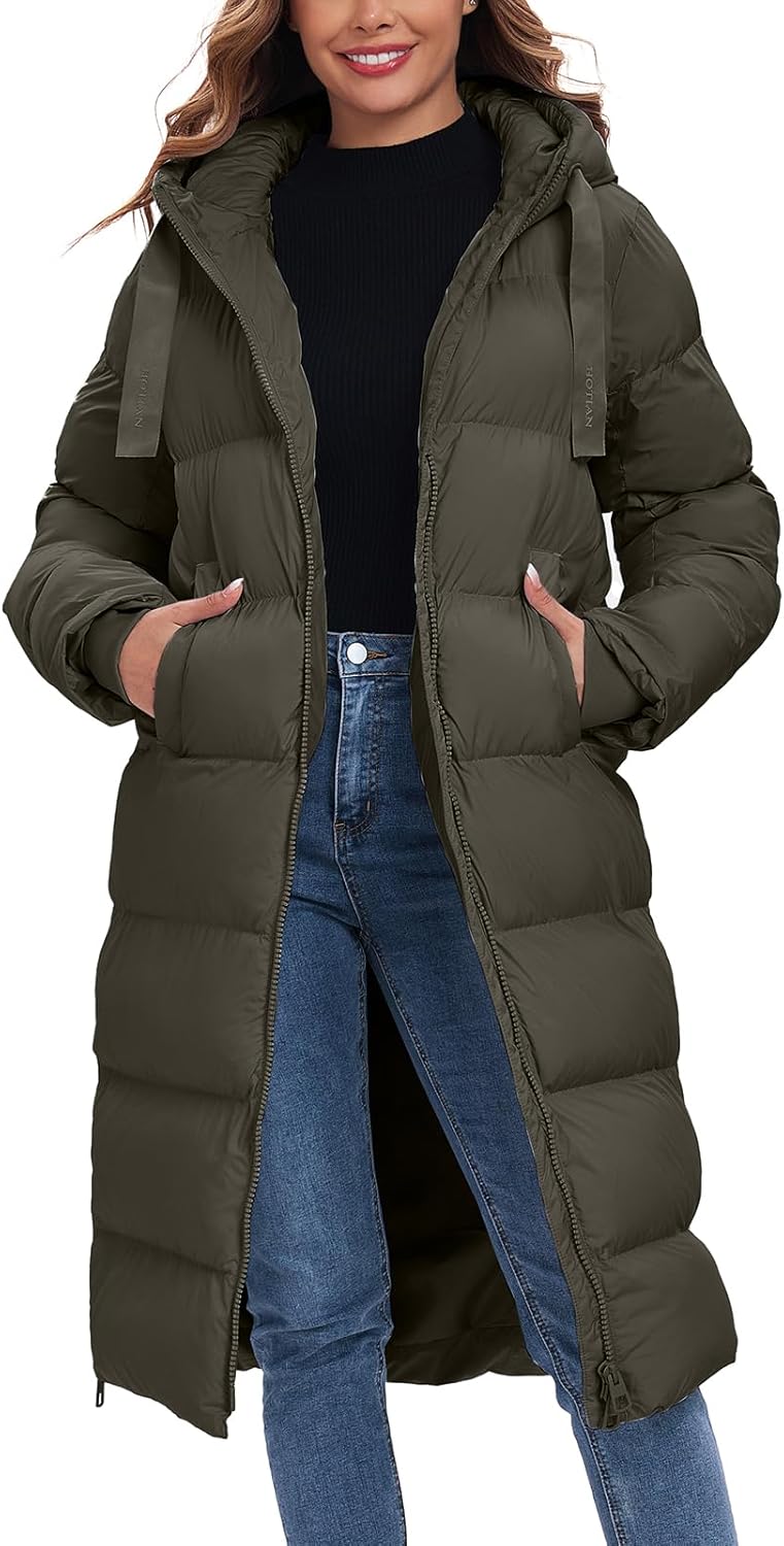 HOTIAN Womens Winter Maxi Long Puffer Coat Thicken Hooded Down Quilted Padded Jacket Winter Warm Outerwear