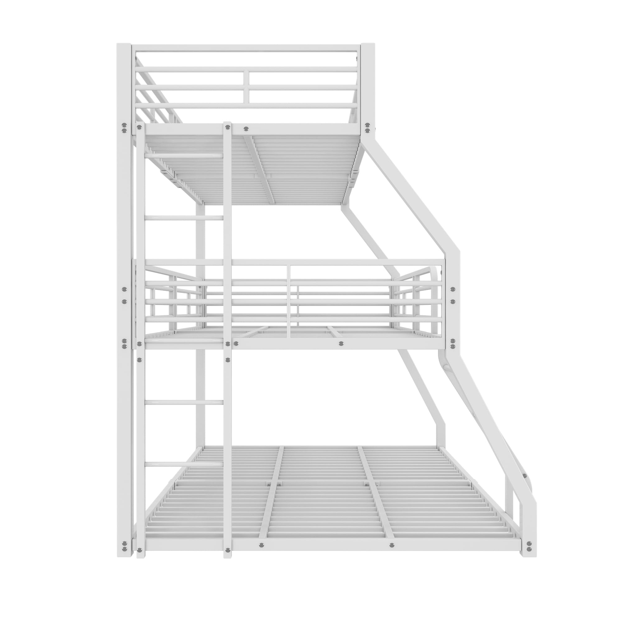 Idemon Litera con tres camas 90(120,140) x200CM, estructura de cama metálica, cama de hierro, litera triple, adecuada para niños, adolescentes y adultos (Sin colchón) (Blanco)