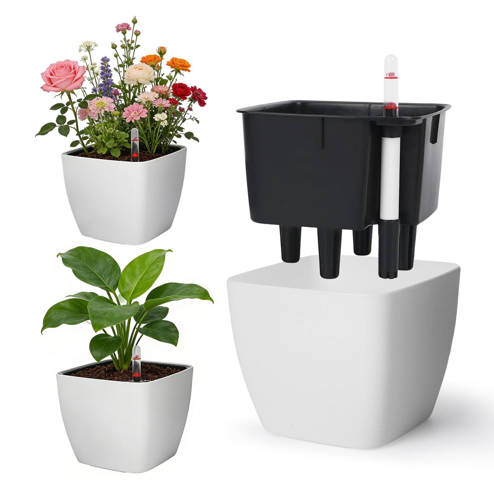 Lot de 3 Pot de Fleur Interieur à Auto-Arrosage 18cm, Cache Pot Plante Interieur Translucide et Respirant en Plastique, Pot Plante Intérieur Durable pour Maison, Bureau et Balcon