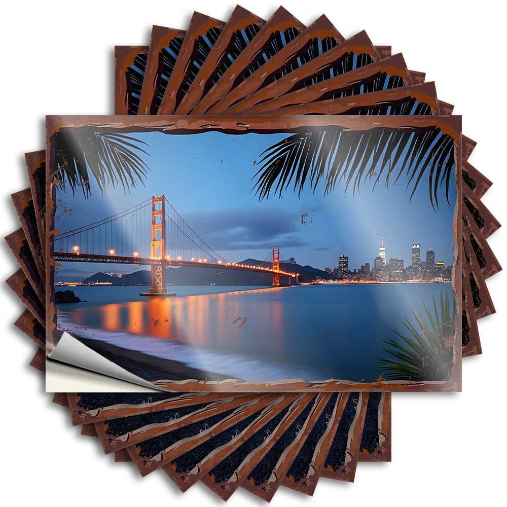 High, Stickers Bottle Golden Gate Bridge Reflections in Twilight | Narrow Guys(12X18CM)
