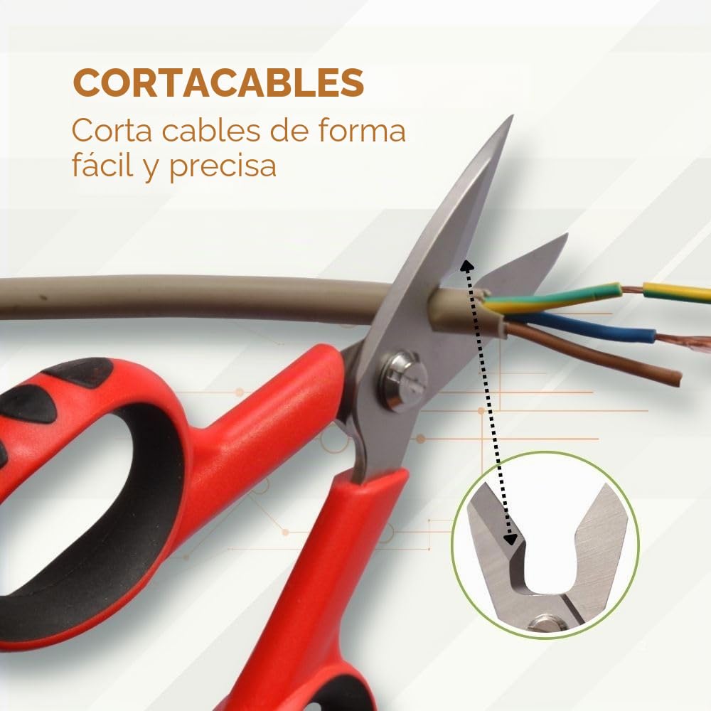 Tijeras para electricista con mango aislado y hoja inoxidable