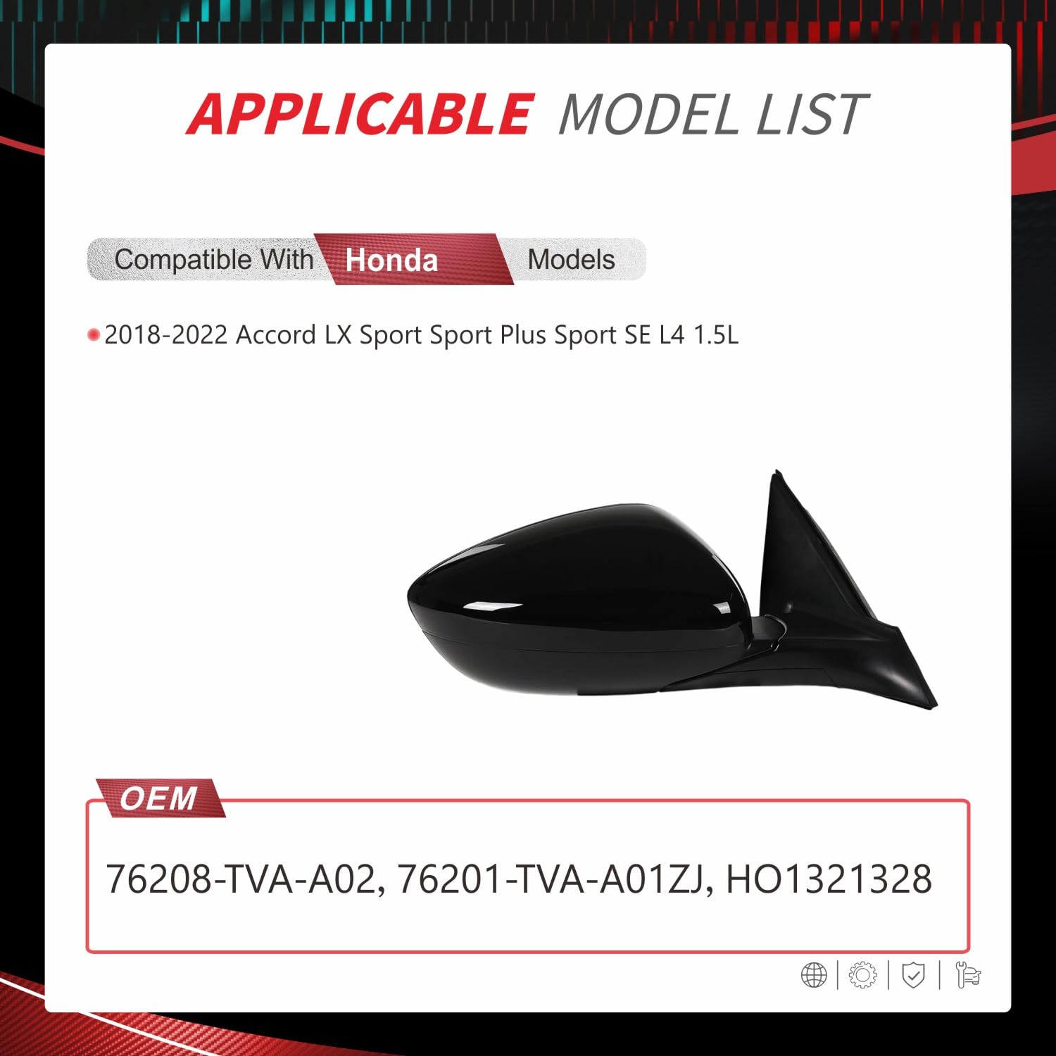 Amazon.com: 76208-TVA-A02 Right Passenger Side Door Mirror