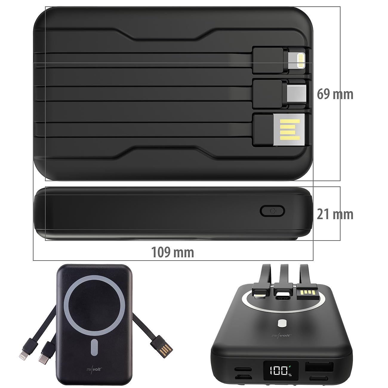 revolt Induktionsladegerät: 2er-Set Magnet-Powerbank 10.000 mAh, für Qi & MagSafe, PD, QC, 22,5 W (Akku Powerbank, MagSafe-kompatibel, Induktiv)