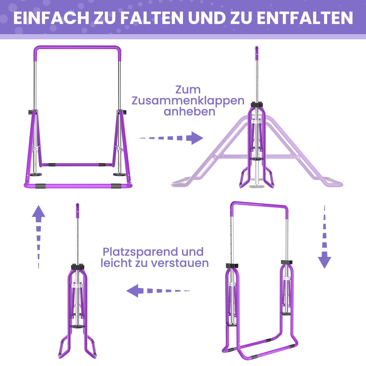 DOBESTS Gymnastikstange, Höhenverstellbares Turnreck 90-130cm, Faltbar | Mit Turnringen & Matte, bis 100 kg belastbar – platzsparend faltbares Gymnastikgerät für Zuhause, Fitnessraum & Garten