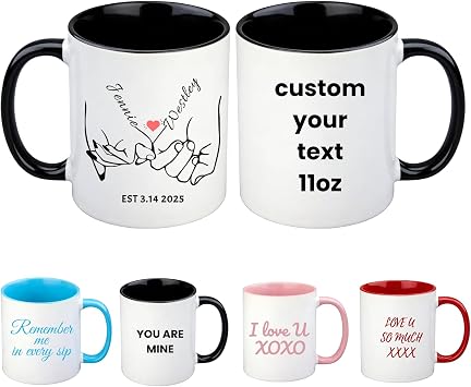 Mason Life Custom Mug - Double-Sided Personalised Name Print, Microwave Safe, Ideal Anniversary & Valentine s Day Gift for Him Her, Reusable Coffee Tea Cup for Couples