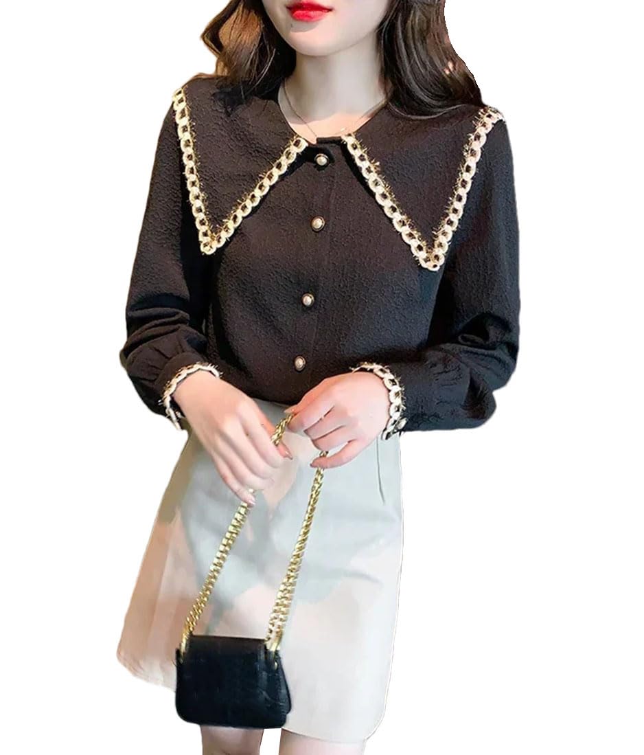 Camisa de manga larga con cuello de solapa para mujer, blusa de manga larga con botones, camisa ajustada para oficina, blusas de trabajo