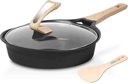ESLITE LIFE Sartén antiadherente profunda con tapa, revestimiento de granito saludable, sartén para tortilla de huevo, utensilios de cocina de