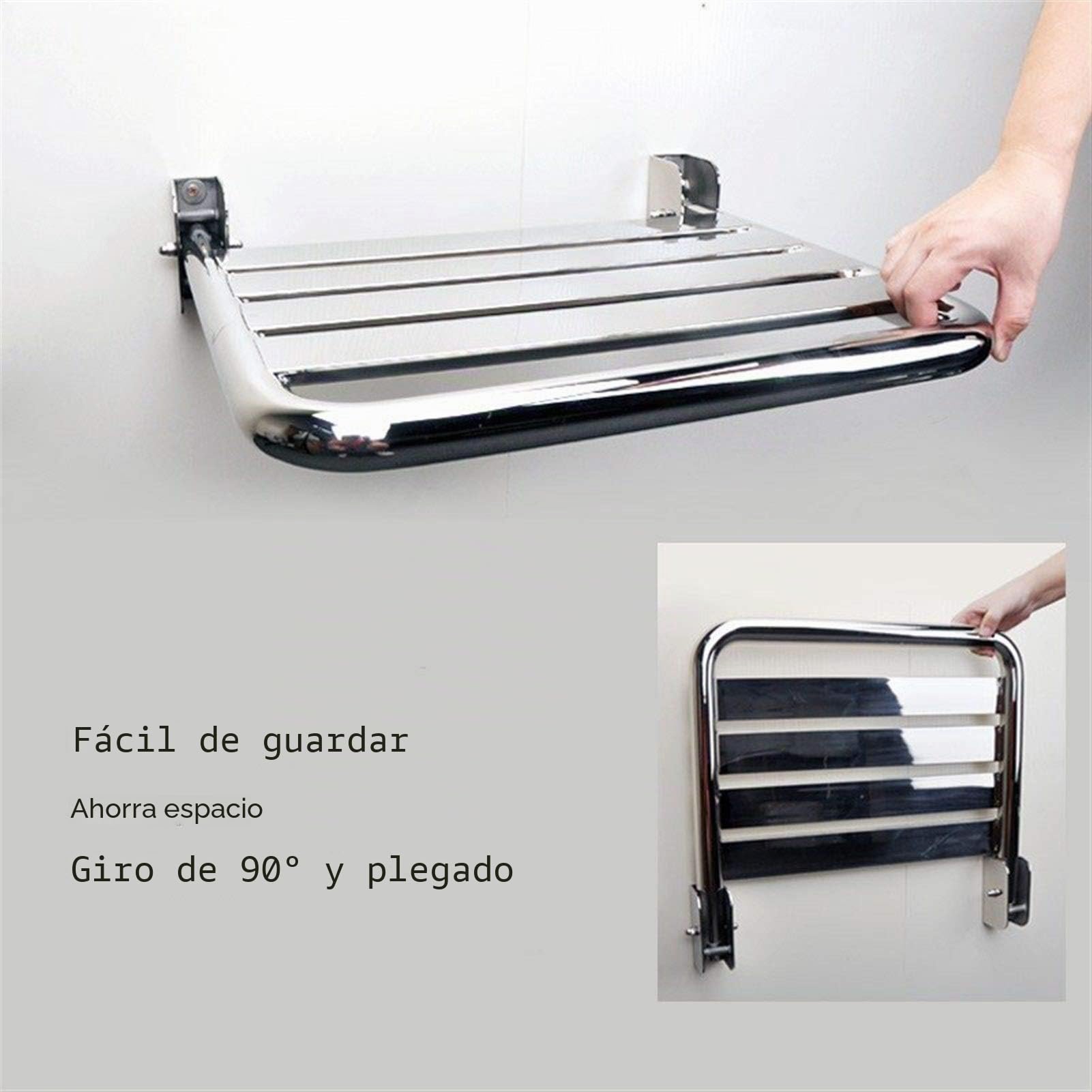 Asiento de Ducha Plegable Montaje en Pared, Acero Inoxidable Asiento de Ducha Abatible para Personas Mujeres Embarazadas (Color : Silver)