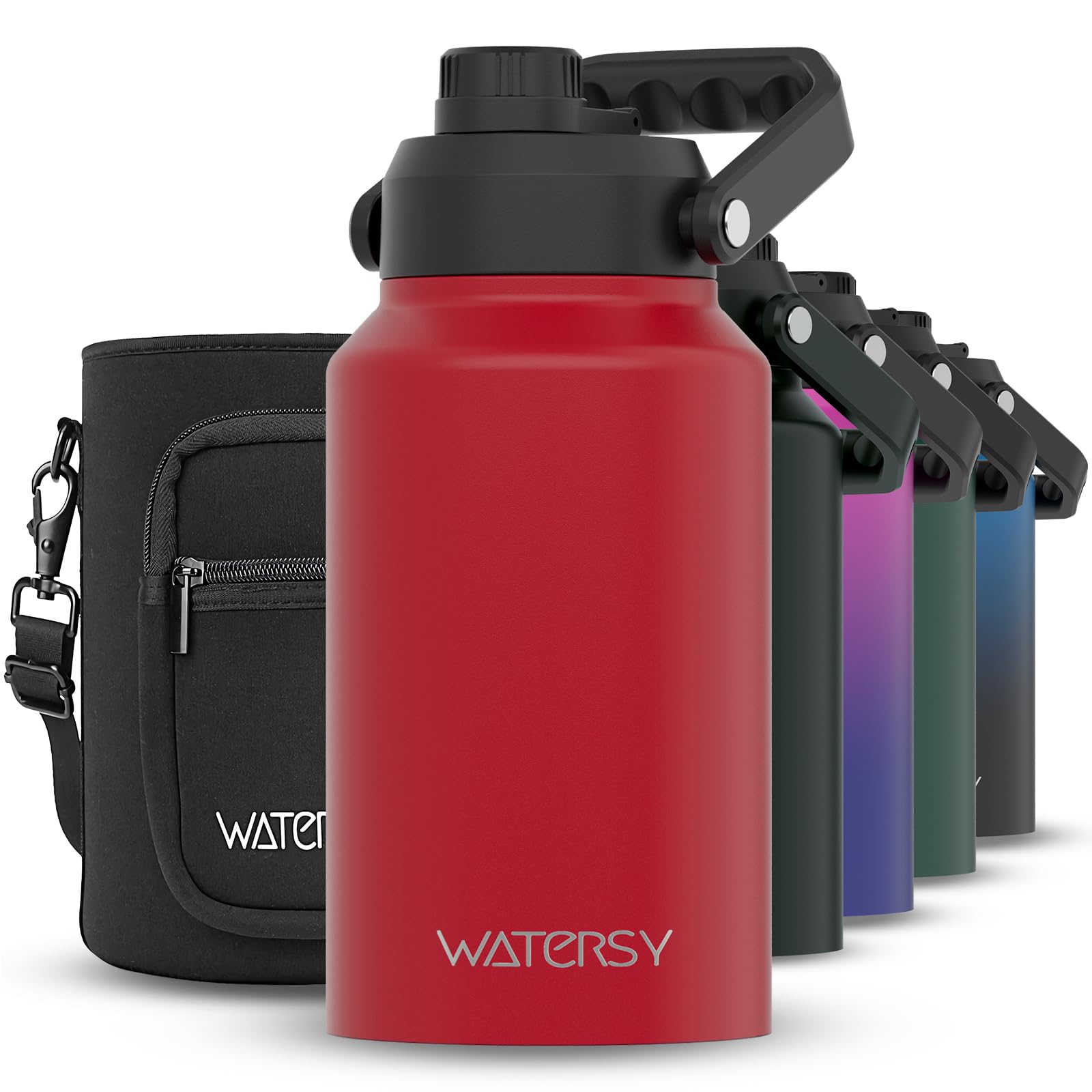 WATERSY 2/3 Gallon Water Bottle Insulated(Cold for 48 Hrs),BPA Free&amp;Leak Proof,87oz Stainless Steel Water Jug/Flask,Big thermo,Large Water Bottle with Handle for Gym,Hiking,Camping,Red