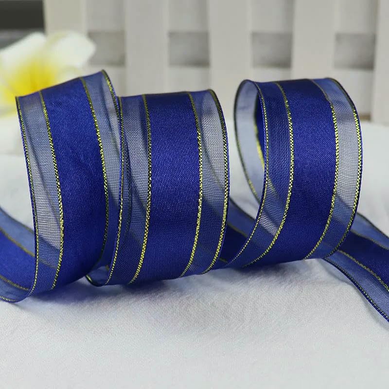 weißes Band, Organzabänder, 5 Yards, 25 mm Breite, mehrfarbig(Navy)