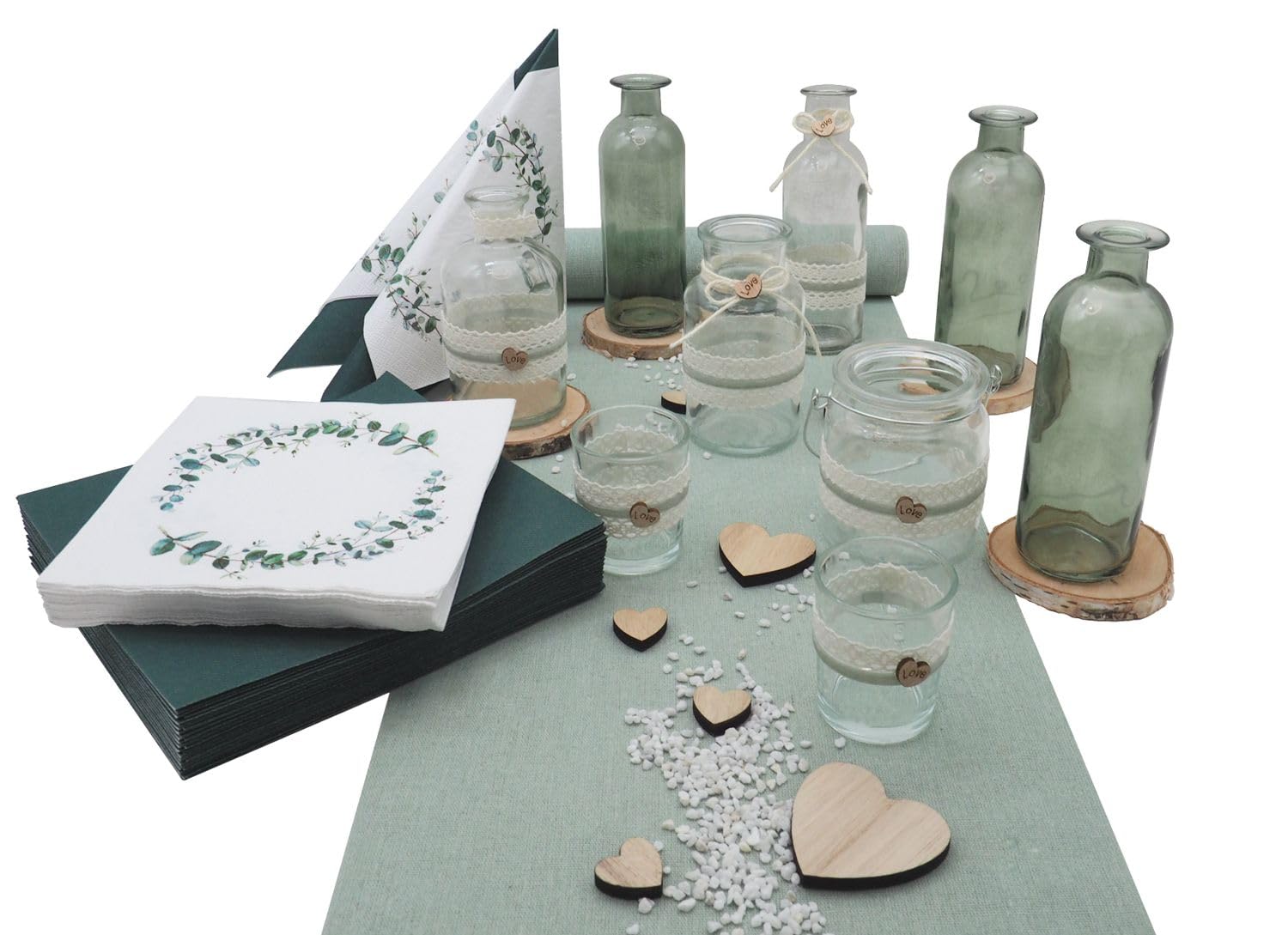 ZauberDeko Tischdeko Herz Salbei Eukalyptus Holz Creme Hochzeit 20 Personen