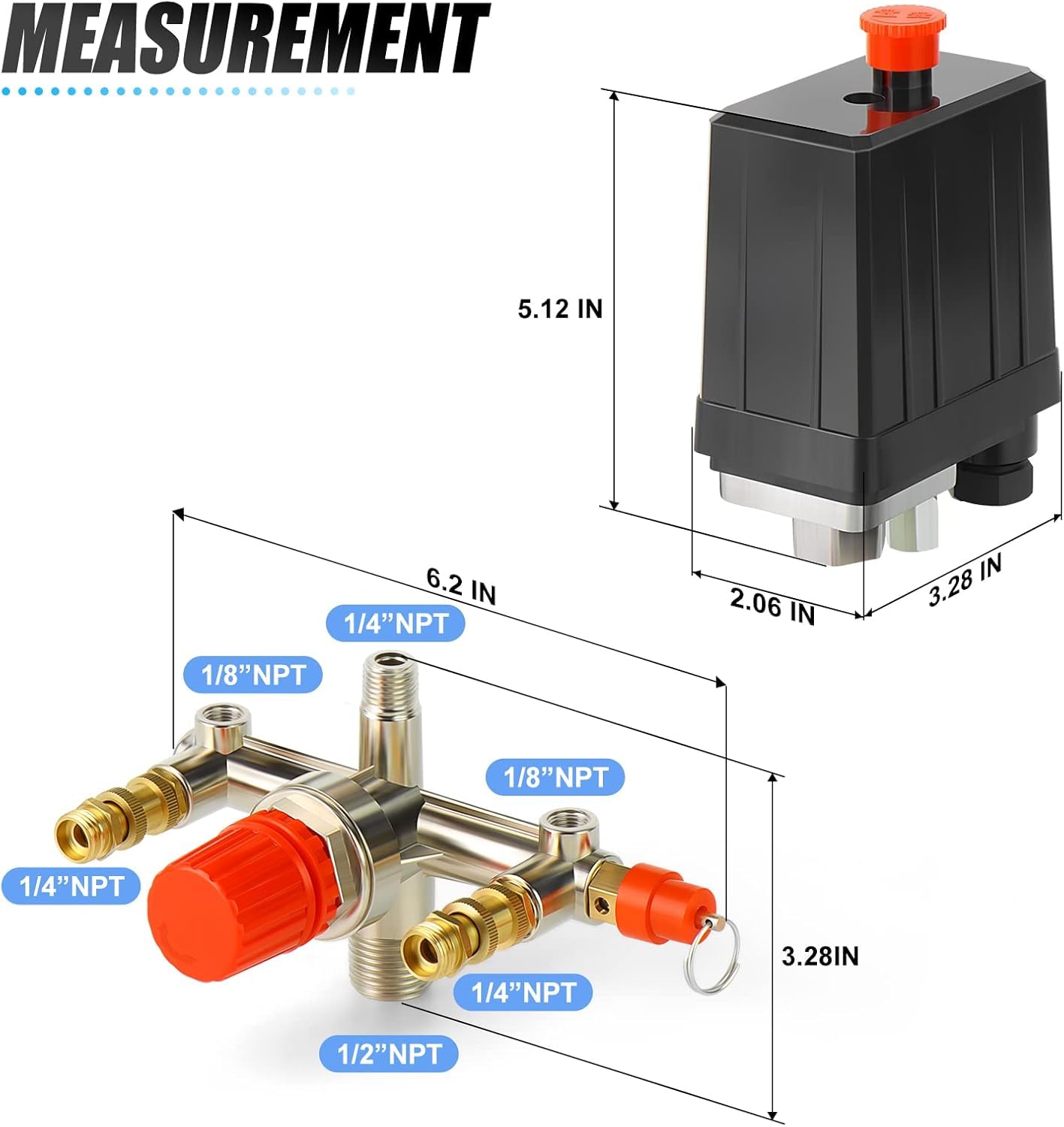 Compressore D'aria Pressostato Valvola di Controllo 90-120 PSI con Regolatori Doppi Calibri, Max Tensione 230V