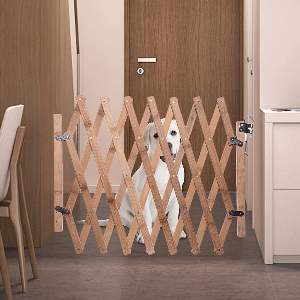 Cat Scratcher, Wooden Pet Gate for Dogs 18.6 Inch Tall Retractable Dog Gate for The House Doorway Stairs Width 43 Inch